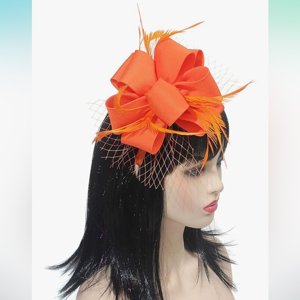 Elegant 3-way Orange Feathered Fascinator- Perfect for a Kentucky Derby event